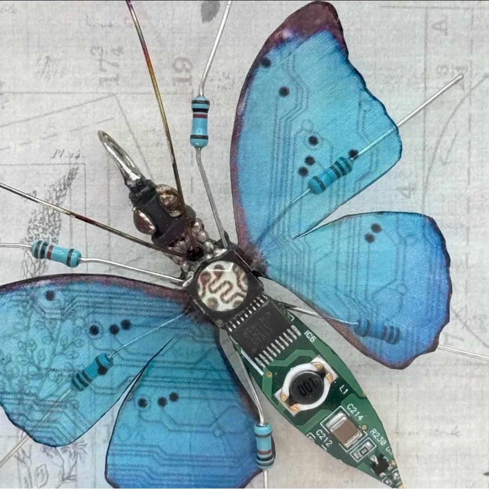 Julie Alice Chappell Circuit board butterfly in wood frame